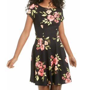 Trixxi Black Floral Cap Sleeve A-Line Dress M